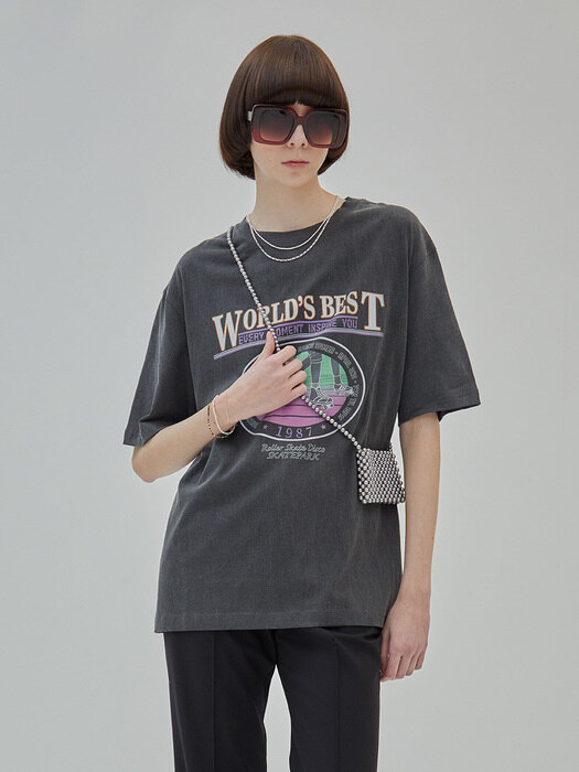 Oversized World Best Print Tee in D/Grey VW2SE116-13