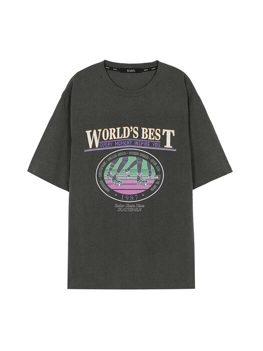 Oversized World Best Print Tee in D/Grey VW2SE116-13