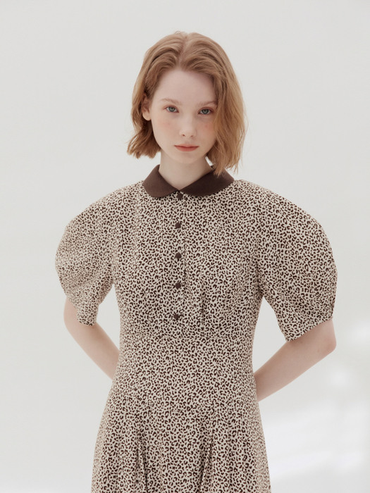 [N]CHEONJIYEON Round collar dress (Brown leopard)