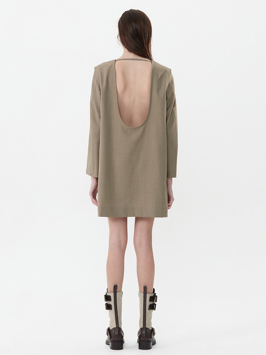 DETACHABLE SLEEVE DRESS, BEIGE