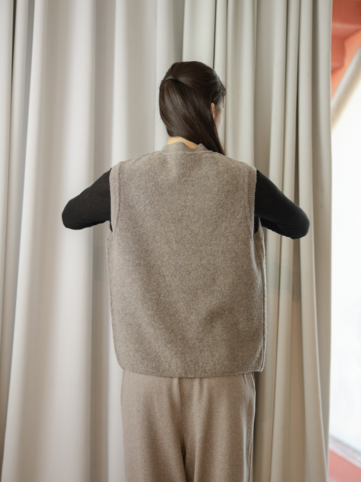 SEPIA WOOL BOUCLE OPEN VEST