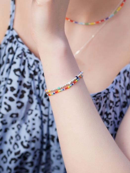 Rainbow delica beads Bracelet 레인보우 컬러 델리카비즈 레이어드 팔찌