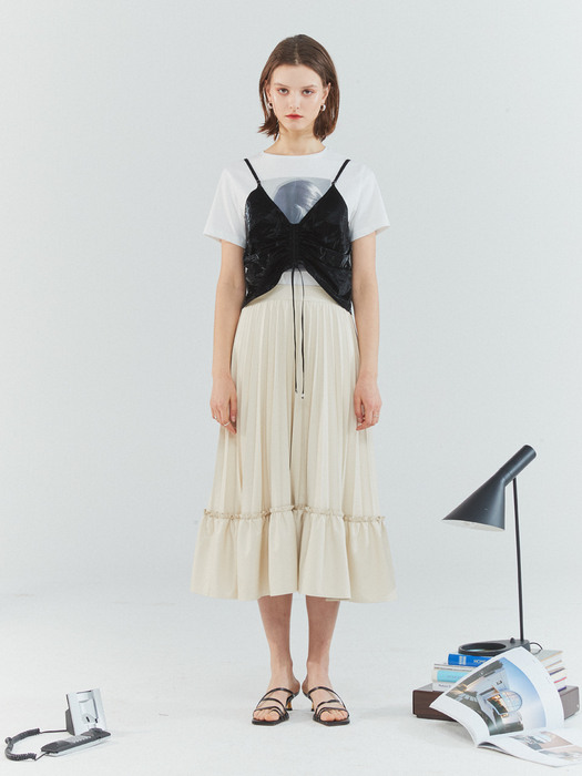 [리퍼브]faux-leather pleated skirt Ivory