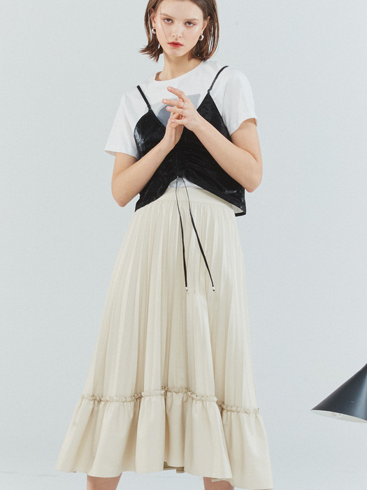 [리퍼브]faux-leather pleated skirt Ivory