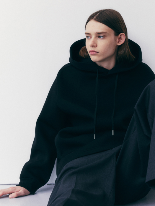 RELAXED TEXTURED HOODIE_BLACK