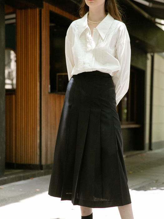 MARION woolen long skirt_navy