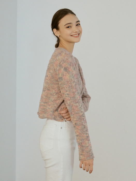 Cable button cardigan (pink)