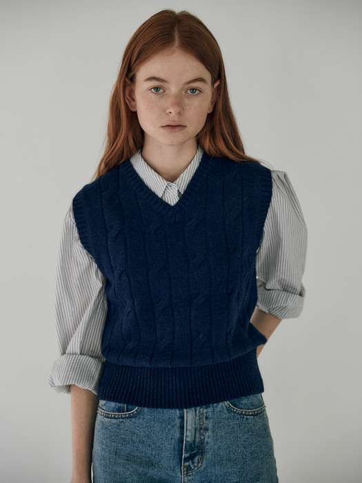 wool knit vest - indigo blue