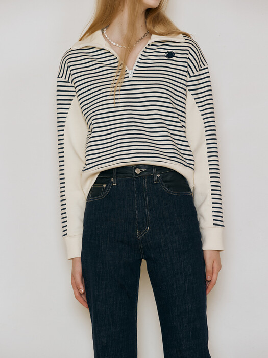 Stripe Zip Sweatshirt_Ivory