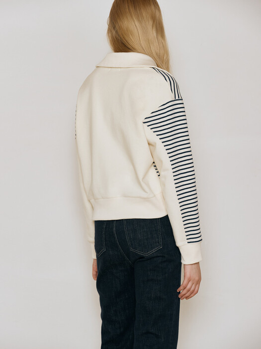 Stripe Zip Sweatshirt_Ivory