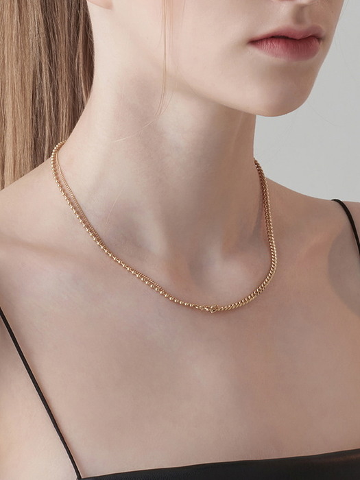 [Silver 925] Two-Way Curved & Ball Chain Necklace
