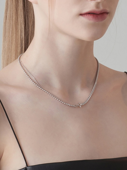 [Silver 925] Two-Way Curved & Ball Chain Necklace