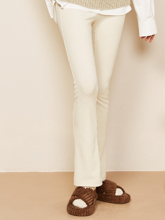 Ribbed Jersey Flared Leggings Ivory