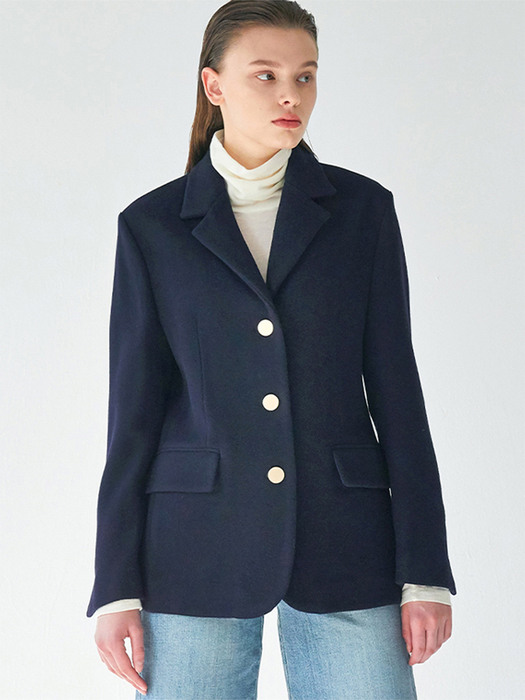 Wool Blended Single Jacket - Navy
