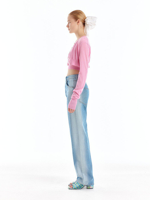 URI Cashmere Crop Cardigan - Light Pink