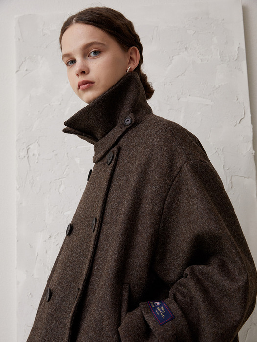 melton wool half coat_brown