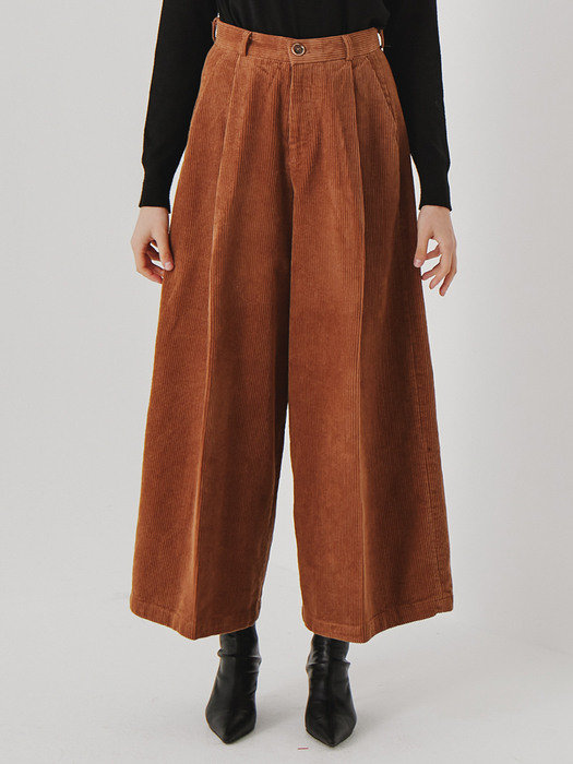 planet-63 tuck corduroy flare pants_brown  