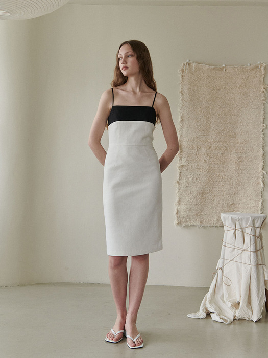 Classic sleeveless tweed onepiece (white)