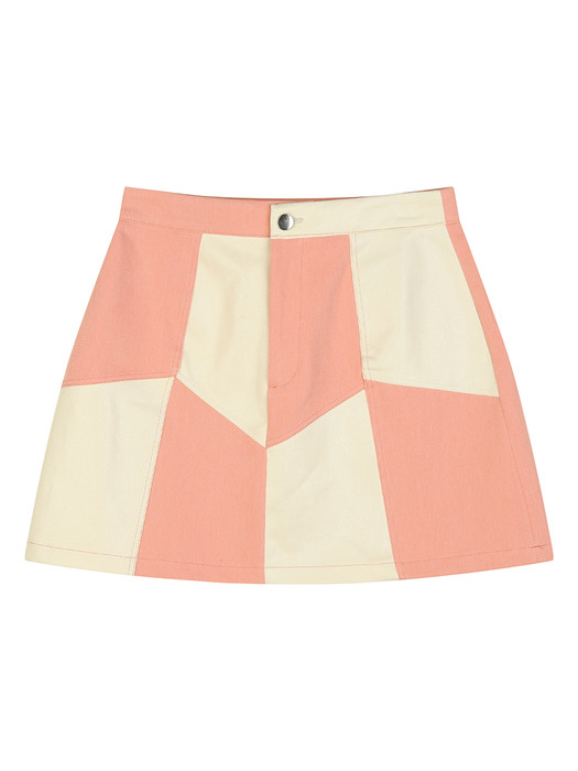 Coated color block skirt_Coral