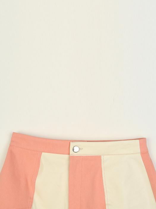 Coated color block skirt_Coral