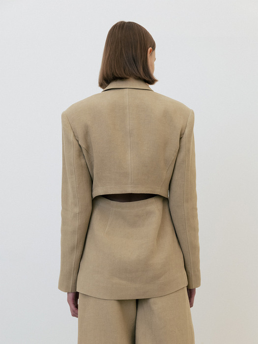 linen back slit jacket (khaki)