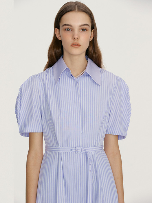 [N]HANDAM Short sleeve shirt dress (Lilac stripe)
