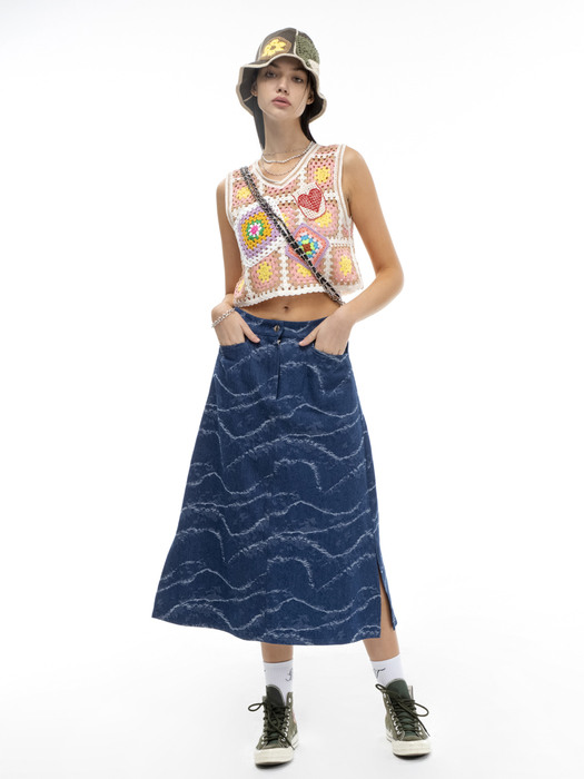Wave Blue Denim Skirt