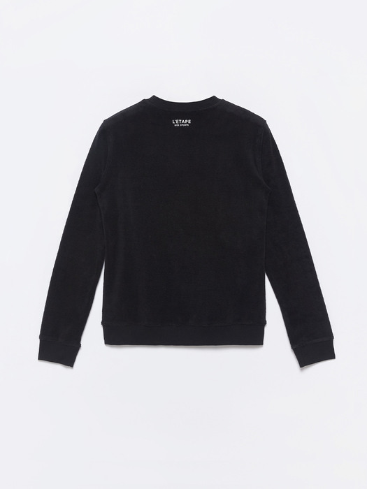 Diagonal Terry Crew Neck Pullover - Black