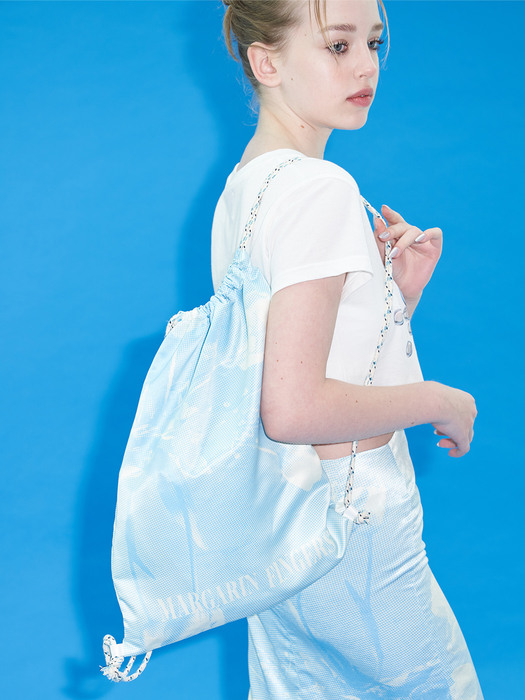 FLOWER BITMAP DRAWSTRING BAG (BLUE)