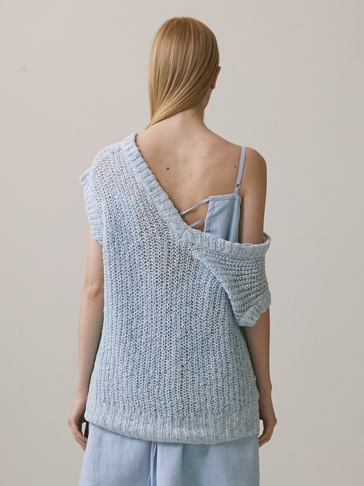 22SS_Off Shoulder V-neck Knit (Ice Blue)