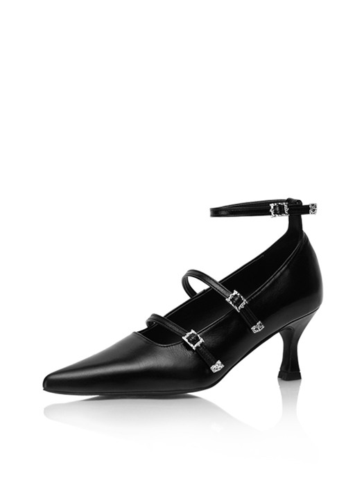 Stiletto three strap heel black