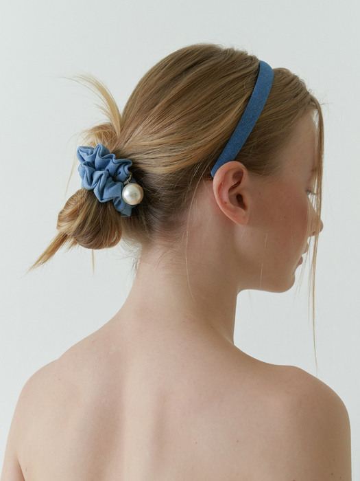 [SET] medium blue head band & pearl scrunch