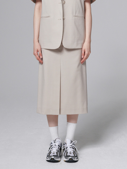 Summer wool midi-skirt - Beige