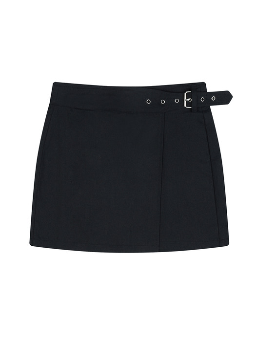 Eyelet buckle skirt_Black