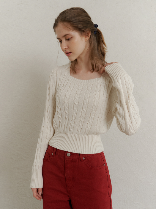 A SQUARE NECK CABLE KNIT_IVORY