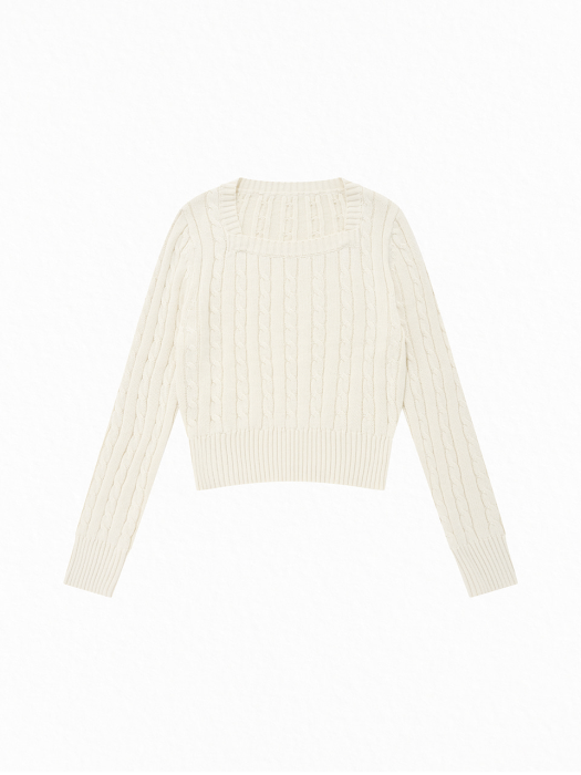 A SQUARE NECK CABLE KNIT_IVORY