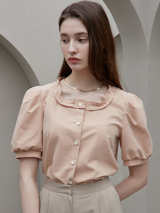 j966 wrinkle square blouse (peach)