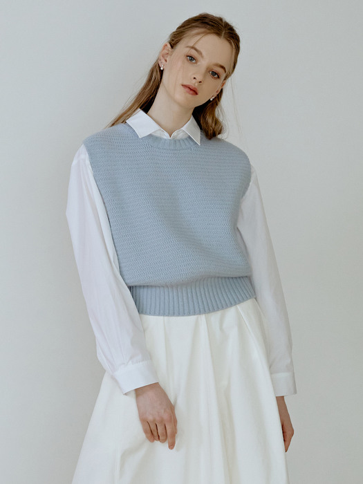 Air wool knit vest (sky blue)