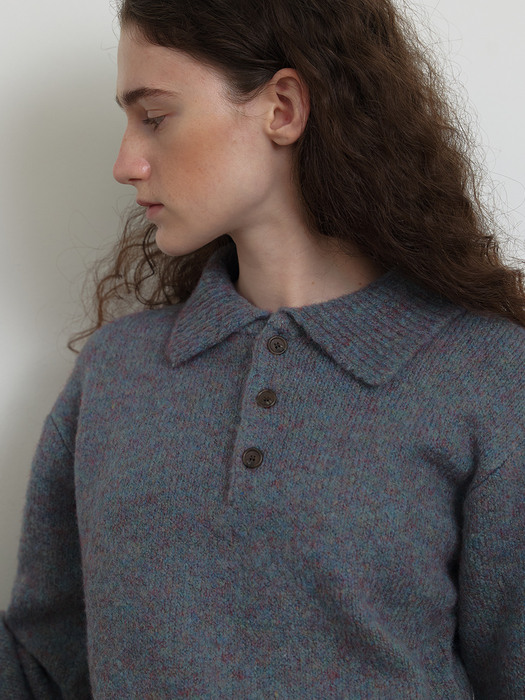 [Woman] Button Collar Sweater (Berry Mint)