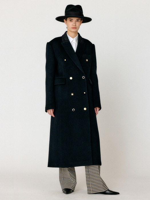 VANDALE Contrasted Collar Double-Breasted Coat - Black