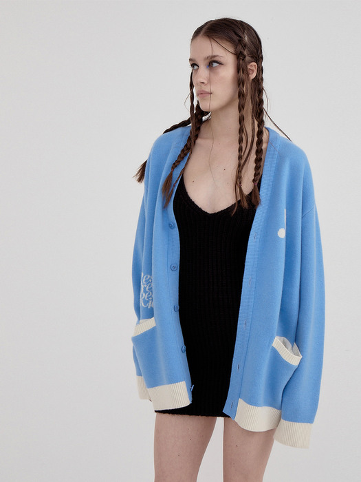 RR JACQUARD KNIT CARDIGAN - SKYBLUE