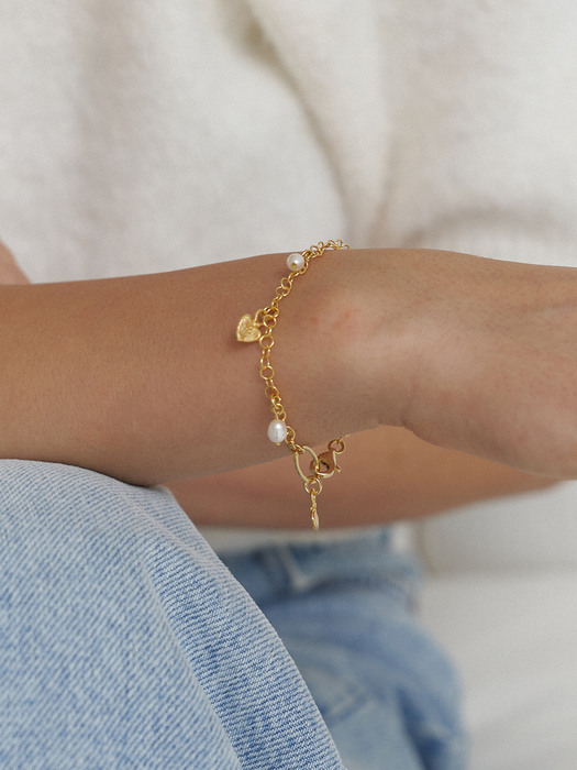 my flower and heart bracelet (gold) (Silver 925)
