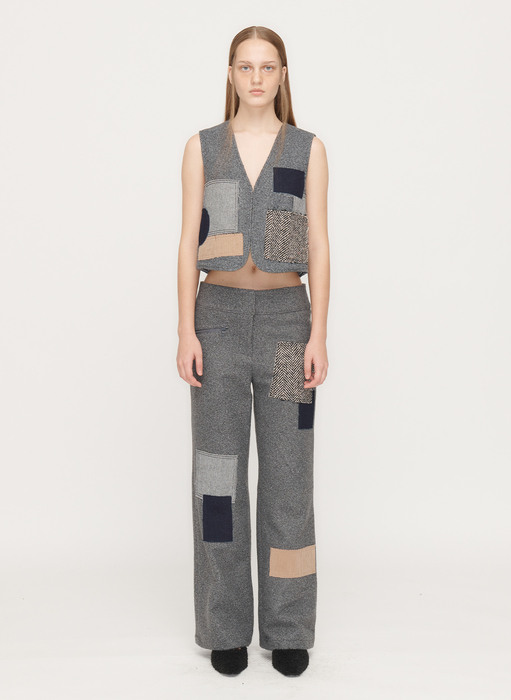 RAW-CUT PATCHWORK PANTS, GRAY