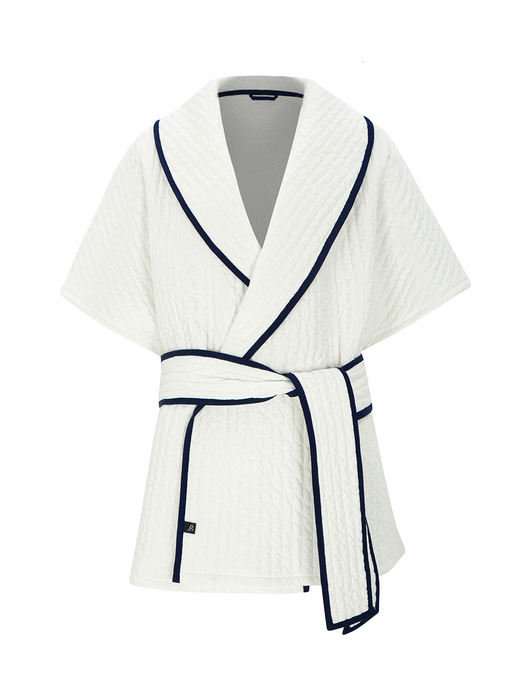 100s Cotton Comfort Robe _White navy