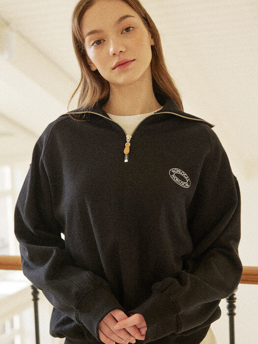 Logo Rib Block Half Zip-up Sweatshirt - Black