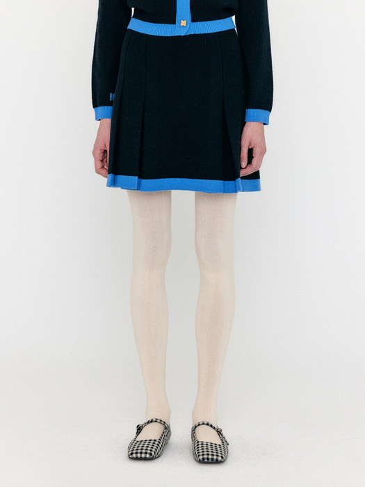 [EXCLUSIVE] Pleats Knit Skirt - Black/Blue