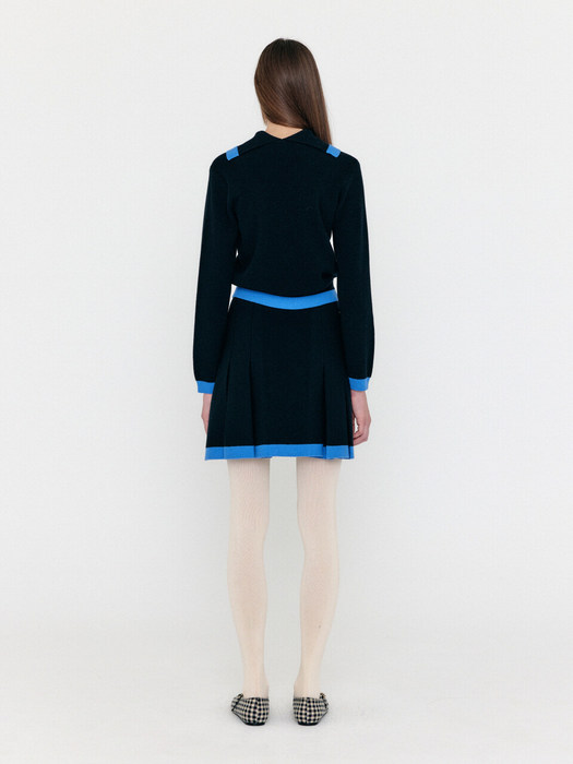 [EXCLUSIVE] Pleats Knit Skirt - Black/Blue