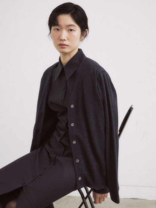 CHARCOAL WOOL WOVEN LINING CARDIGAN