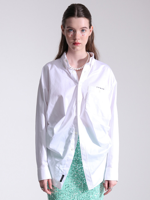 Side shirring overfit shirt with pocket logo in White
