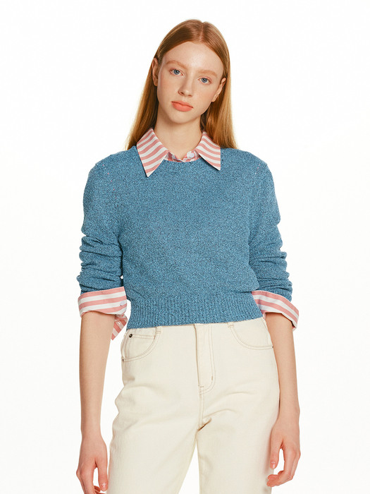 RICOTTA Round neck crop knit (Pink/Blue/Green)